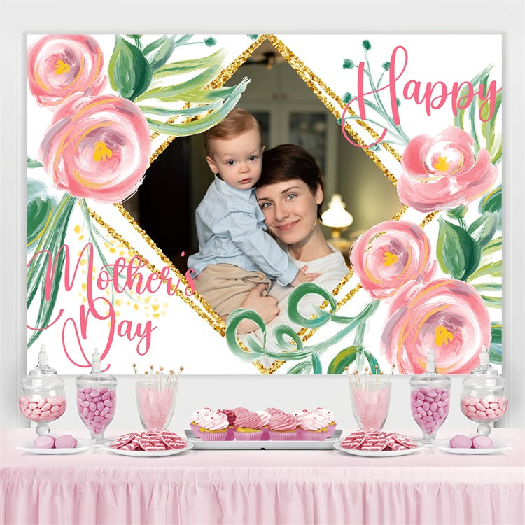 Mother's Day Photo Backdrops Gold Frame Floral Personalised Backdrop BRP3-122