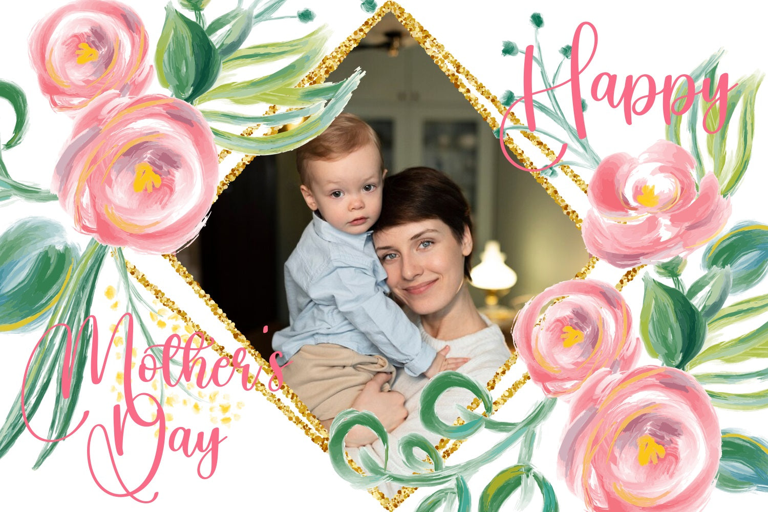 Mother's Day Photo Backdrops Gold Frame Floral Personalised Backdrop BRP3-122