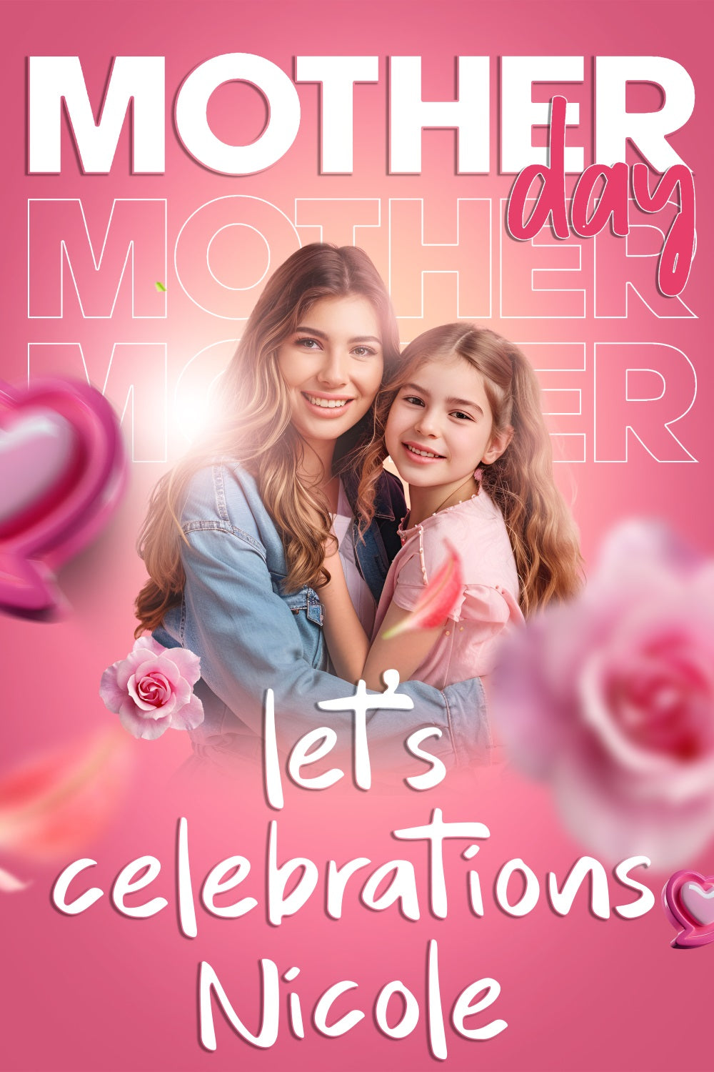 Mothers Day Photo Backdrop Pink Petals Happiness Personalized Backdrop BRP3-133