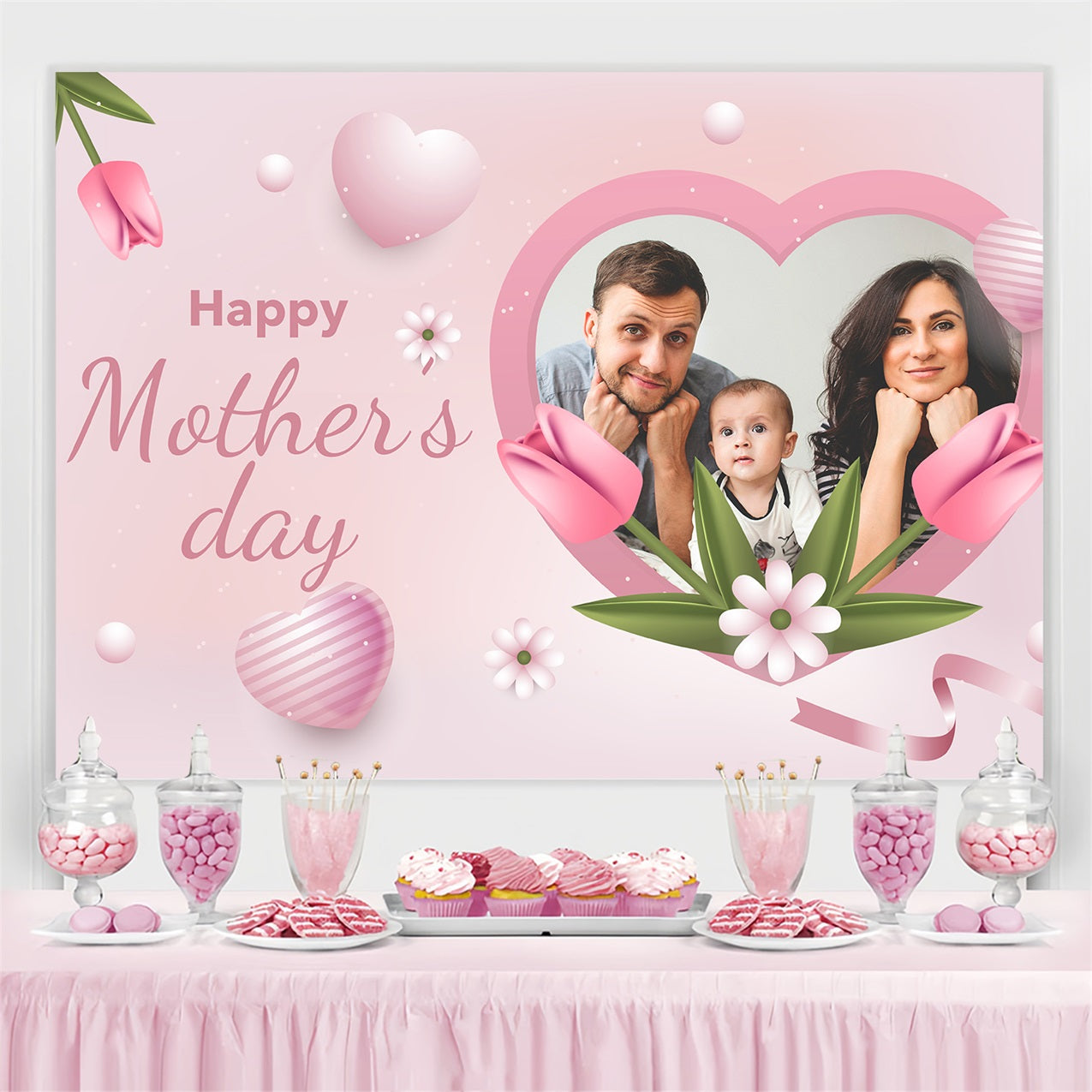 Backdrops For Mother's Day Heart Tulip Family Customized Backdrop BRP3-136