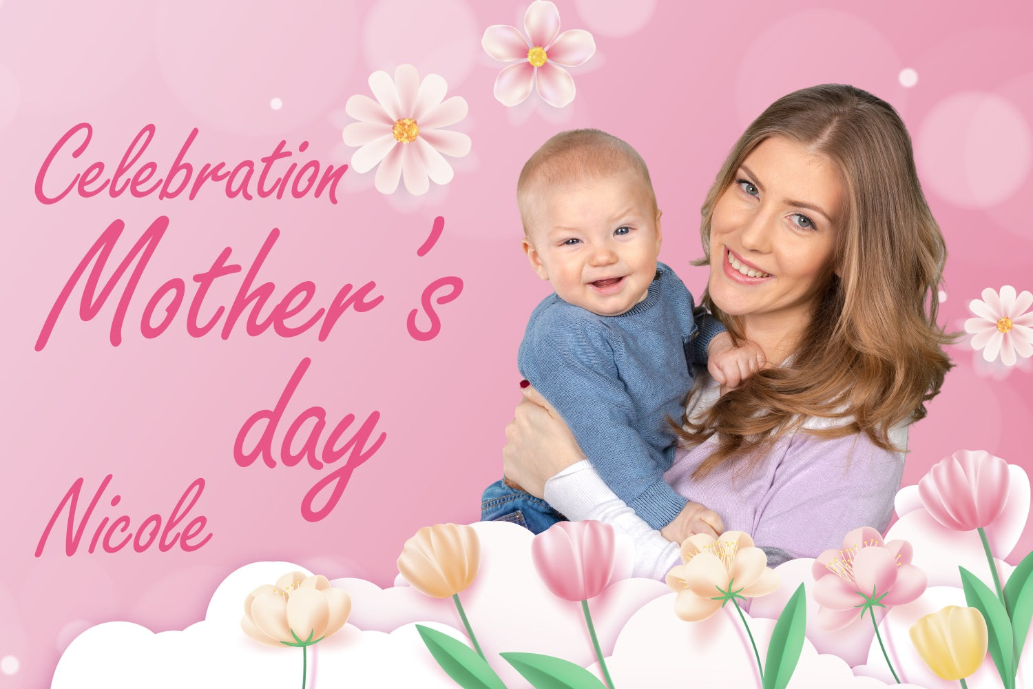 Mother's Day Backdrop Pastel Flower Embrace Personalized Backdrop BRP3-137