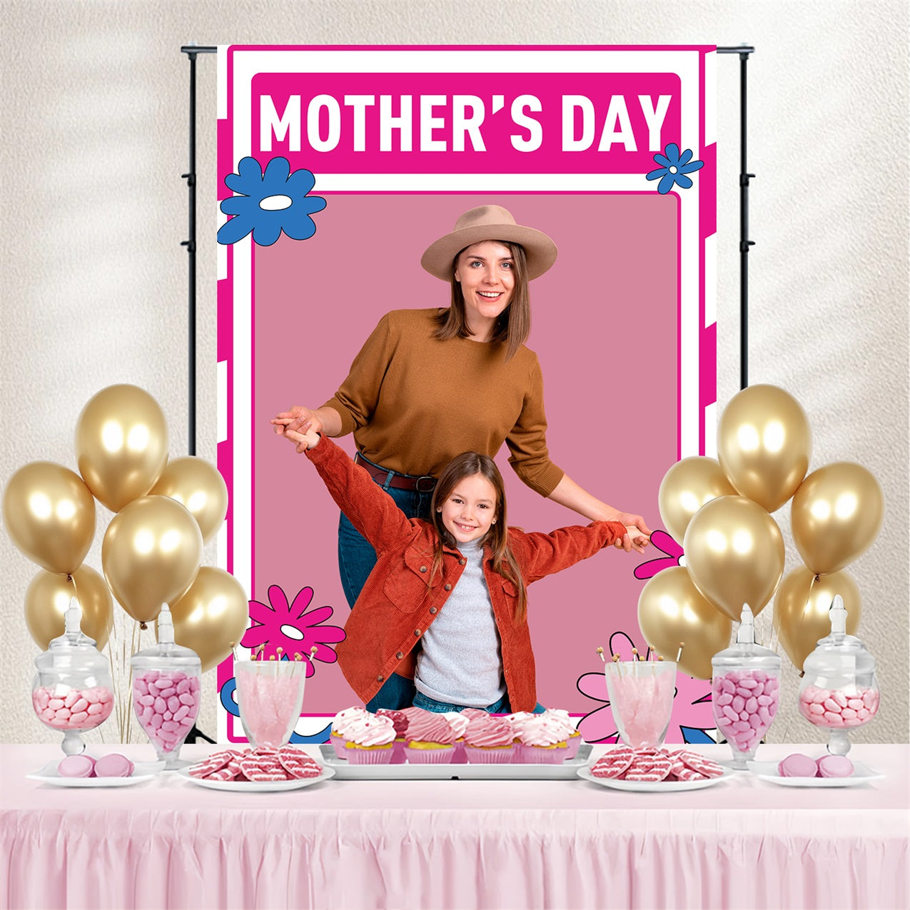 Mothers Day Photo Backdrop Pink Checkered Bond Personalized Backdrop BRP3-155