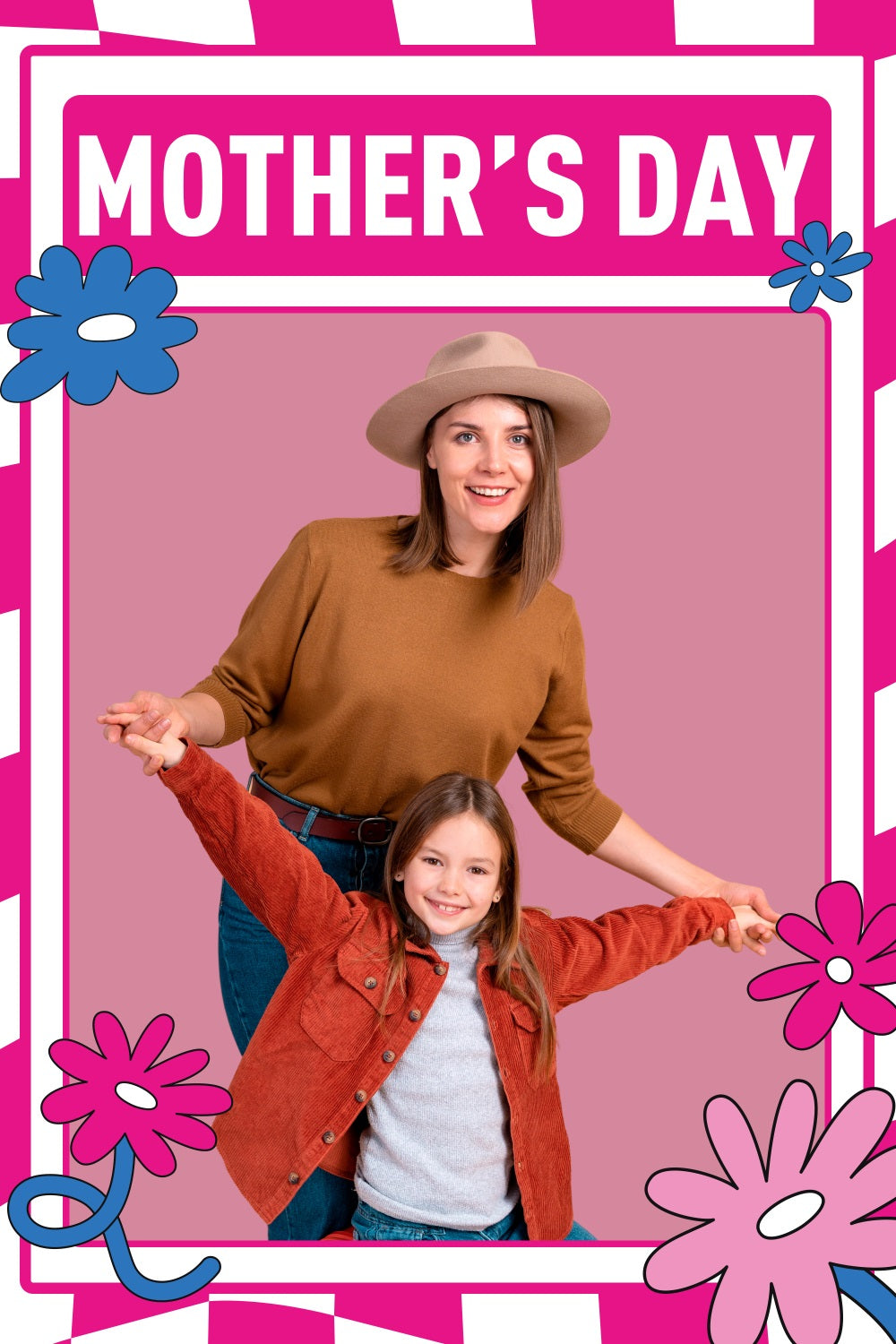 Mothers Day Photo Backdrop Pink Checkered Bond Personalized Backdrop BRP3-155