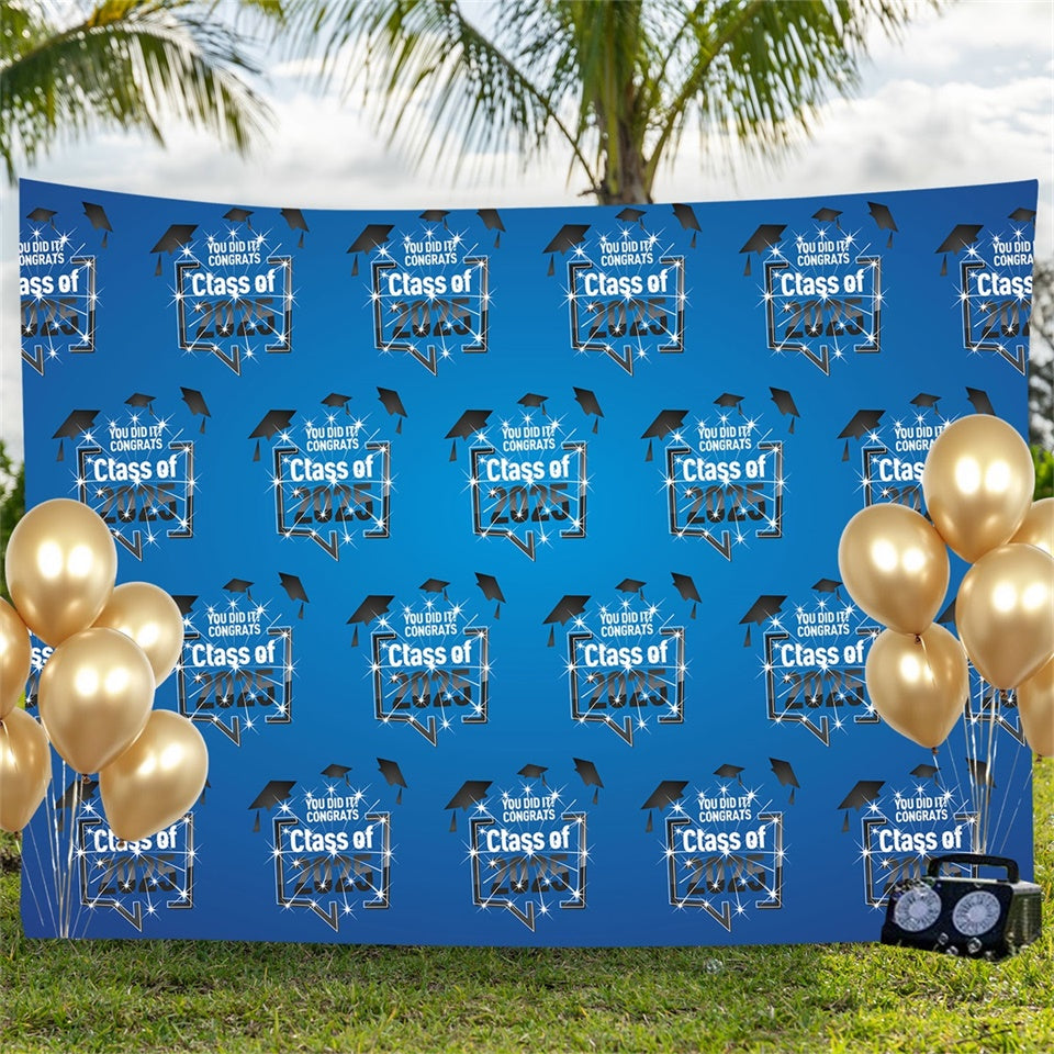 Custom Graduation Backdrop Dazzling Cap Blue Graduation Party Backdrop BRP3-17