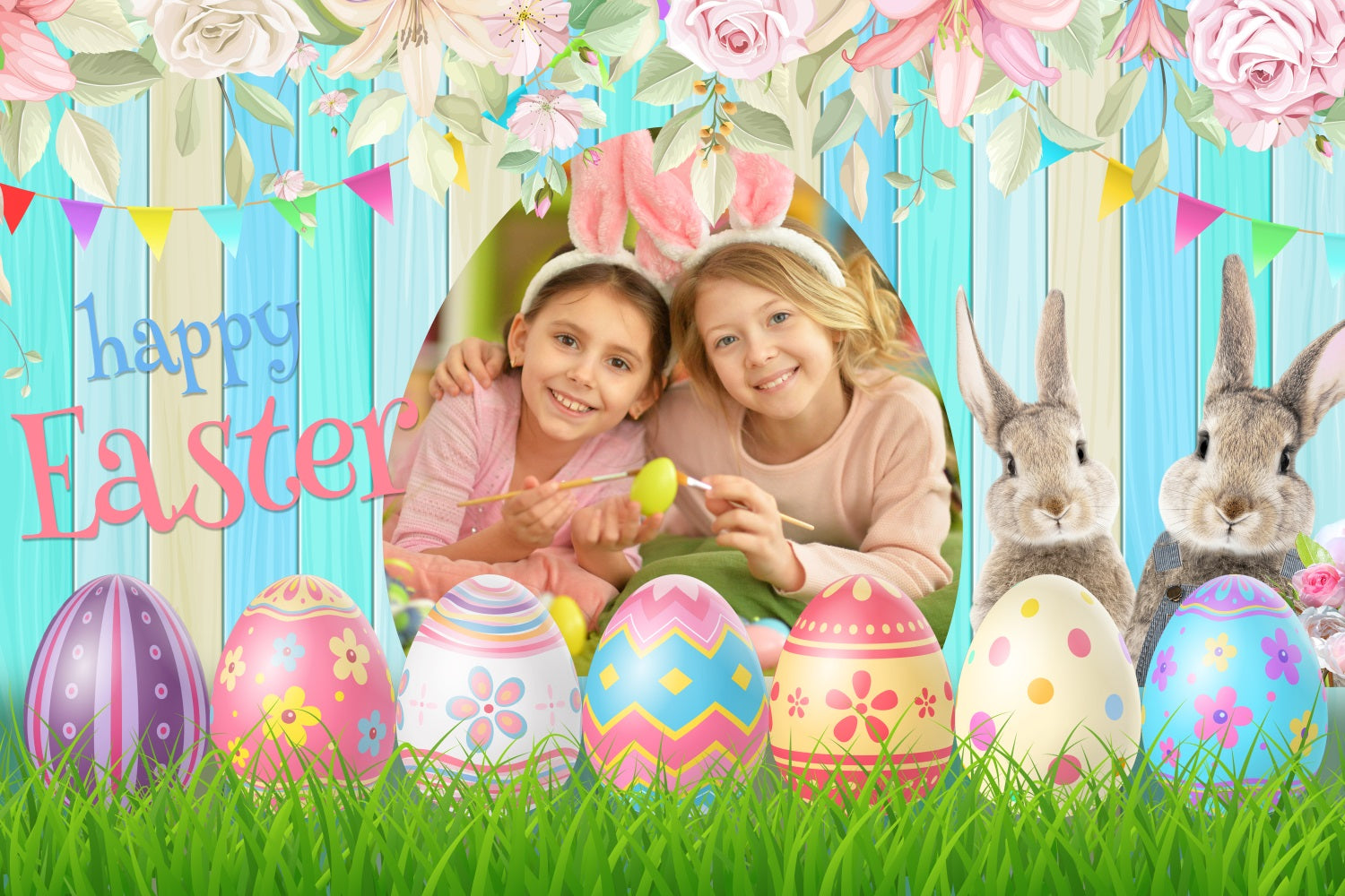 Backdrop Easter Adorable Egg Hunt Customized Backdrop BRP3-182