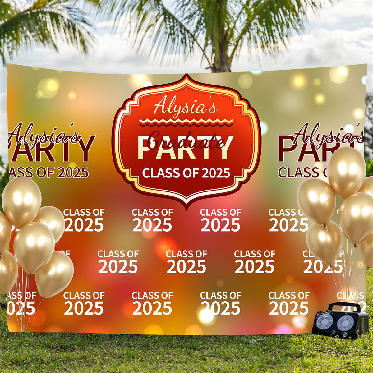Custom Graduation Backdrop Red Gold Elegant Graduation Party Backdrop BRP3-19