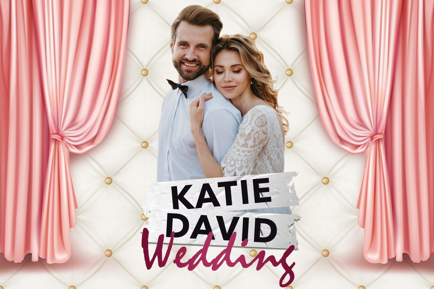 Wedding Photo Backdrops Pink Curtain Love Personalized Backdrop BRP3-192