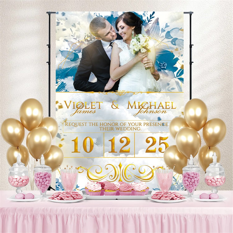 Wedding Photo Backdrop Ideas Clouds Floral Dream Personalised Backdrop BRP3-199