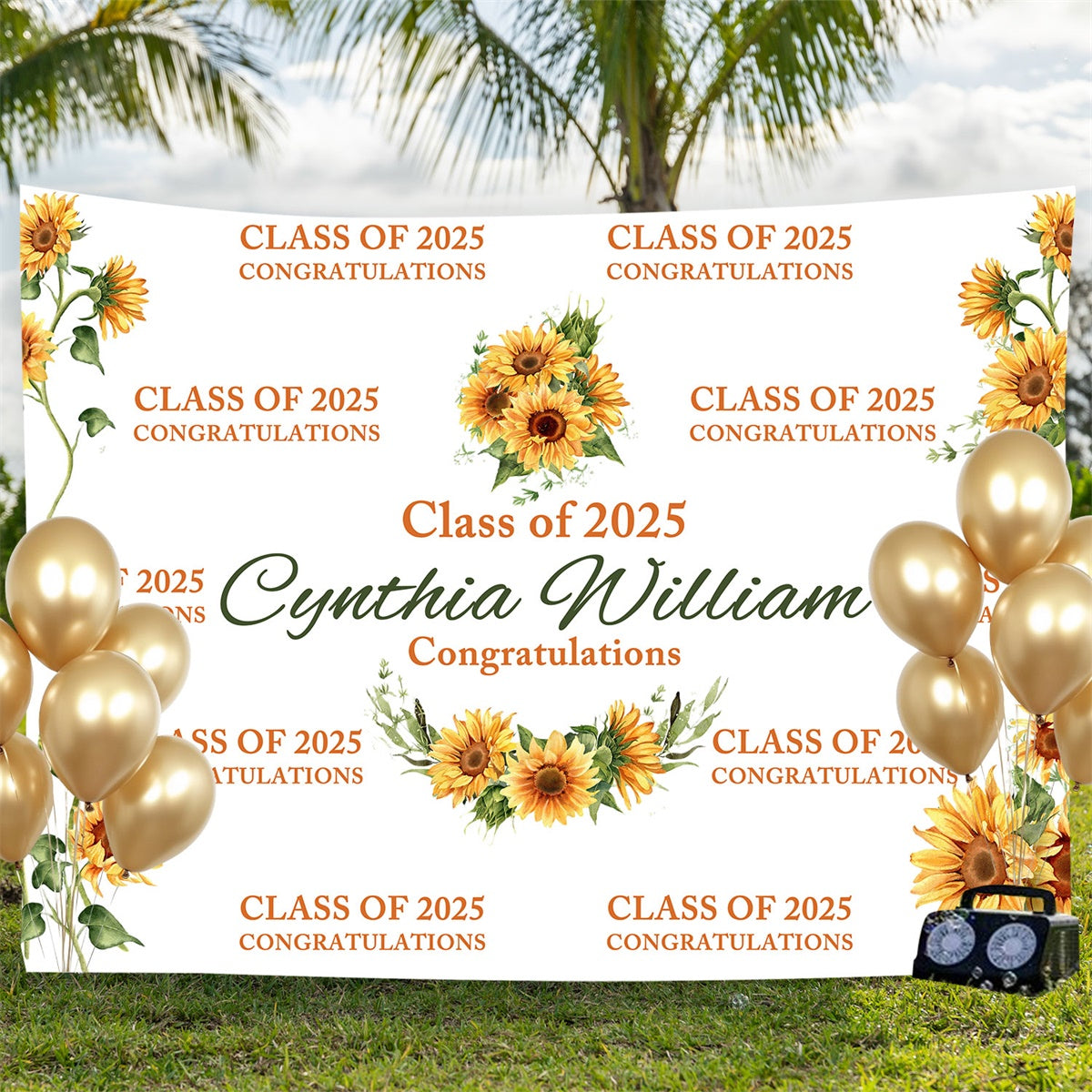 Personalized Graduation Backdrops Chic Sunflower Graduation Party Backdrop BRP3-20