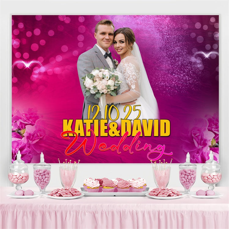 Elegant Wedding Backdrop Pink Hearts Floral Custom Backdrop BRP3-207