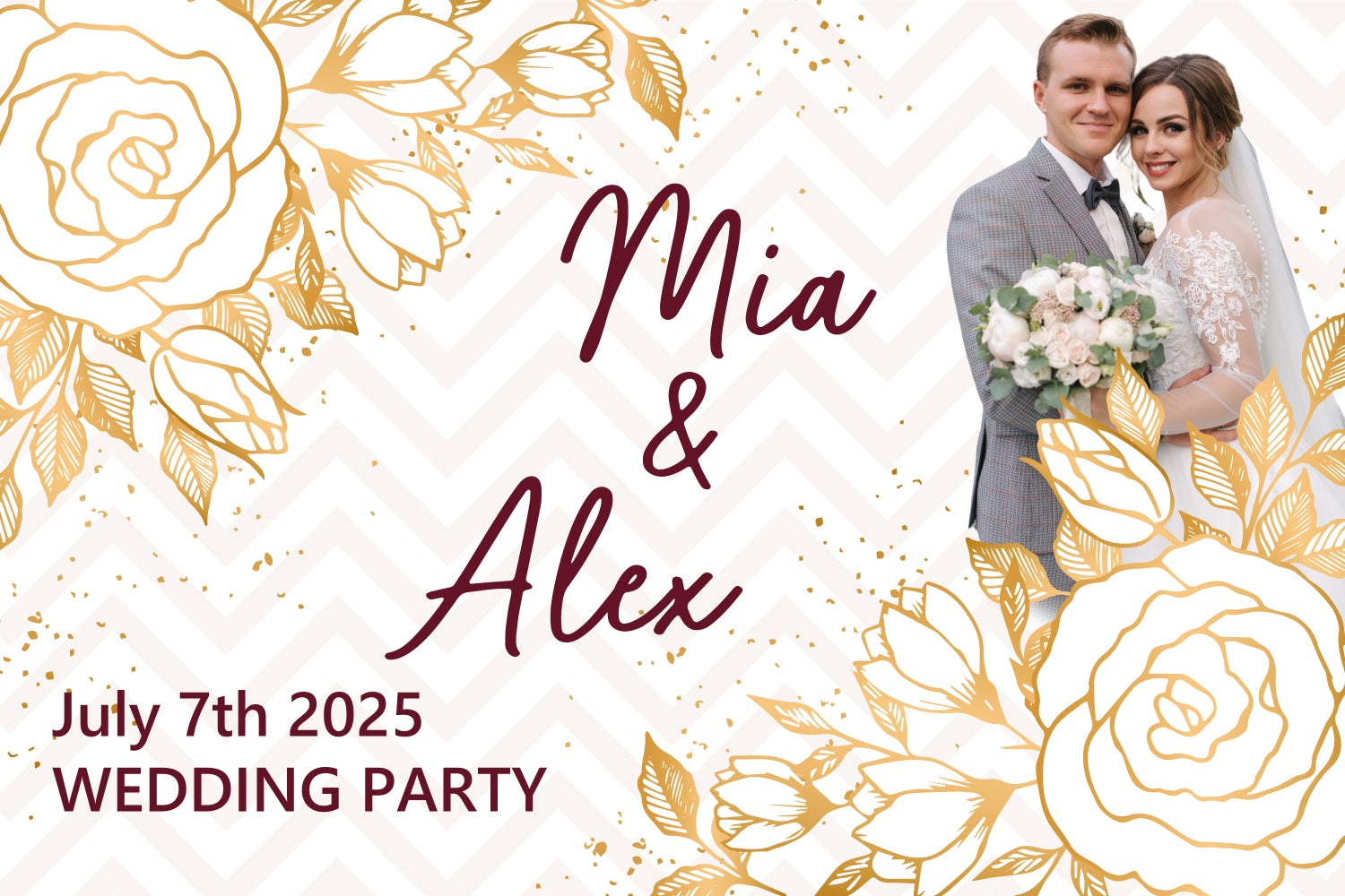 Wedding Backdrop Gold Floral Wedding Personalized Backdrop BRP3-210