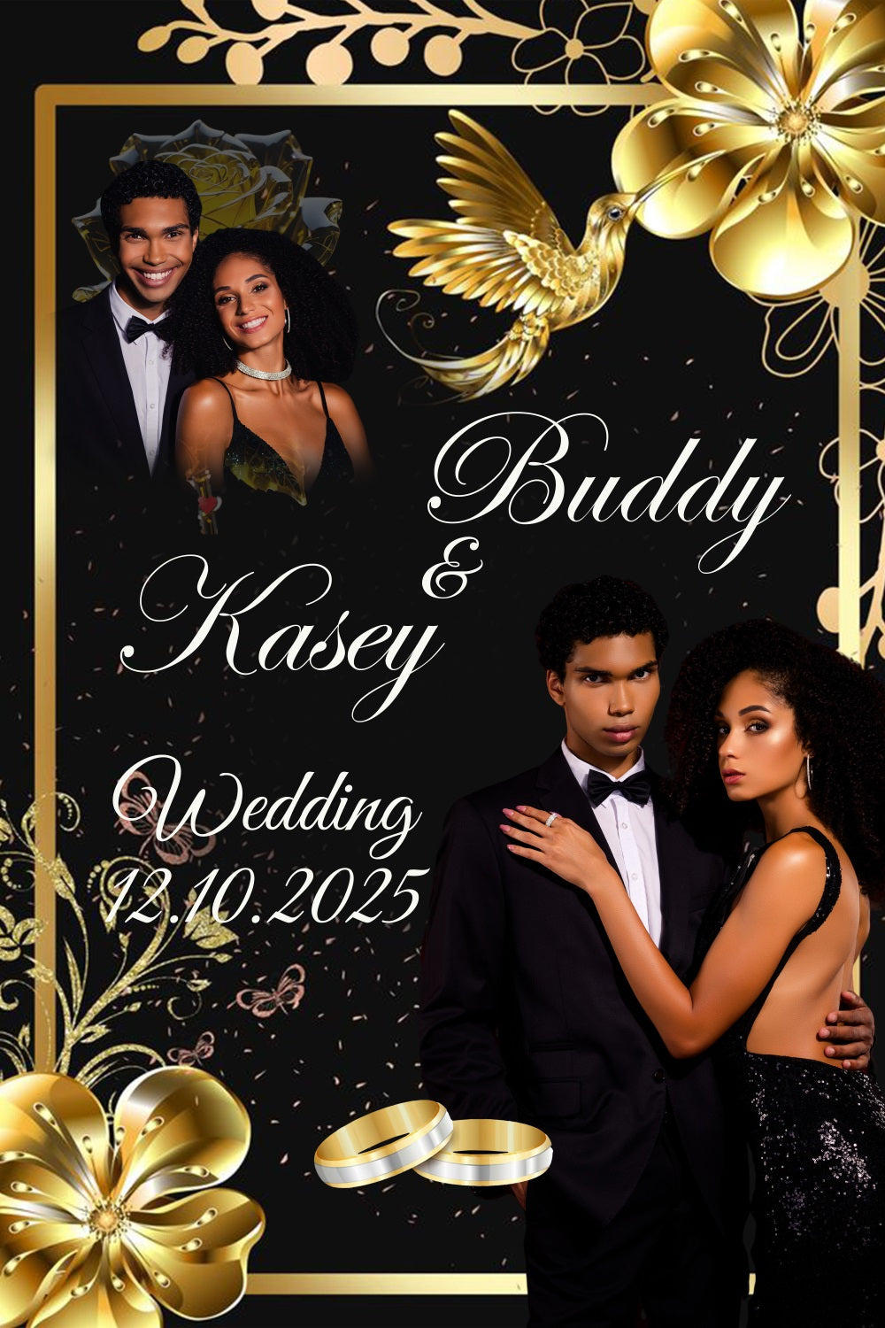 Floral Wedding Backdrop Golden Bird Floral Personalised Backdrop BRP3-222