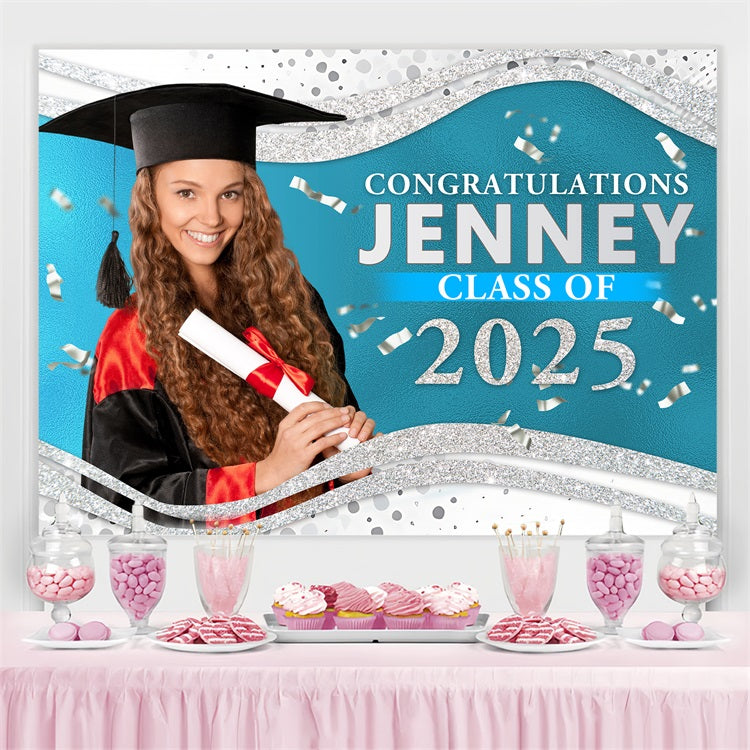 Graduation Backdrop Blue Silver Glitter Custom Party Graduation Backdrop BRP3-227