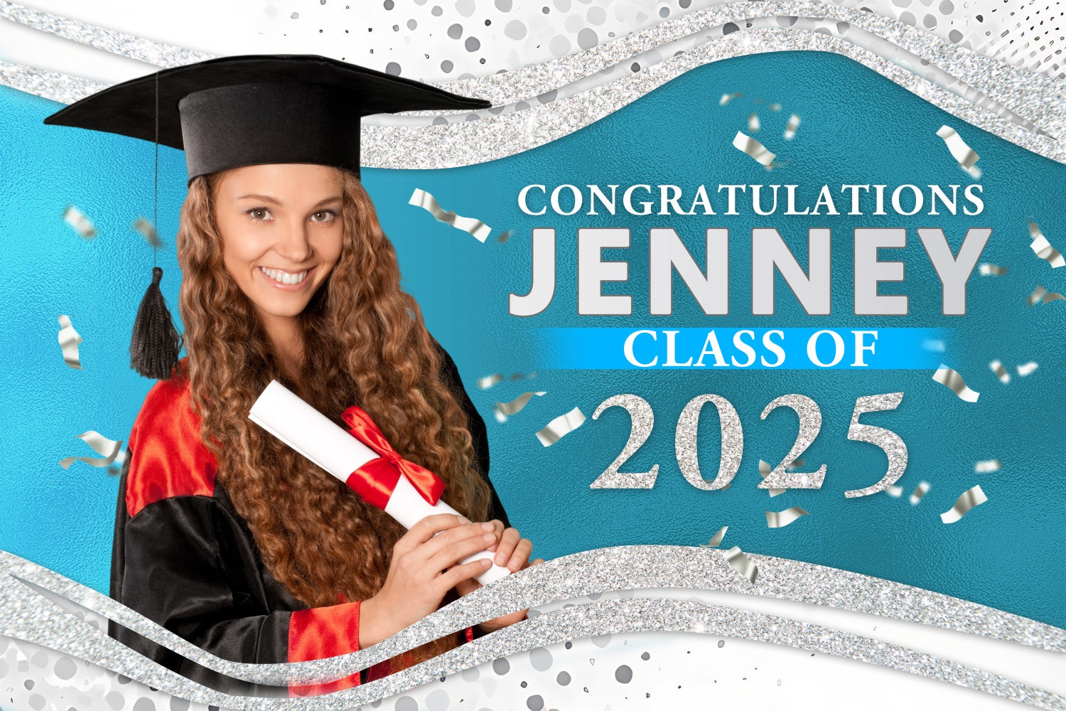 Graduation Backdrop Blue Silver Glitter Custom Party Graduation Backdrop BRP3-227