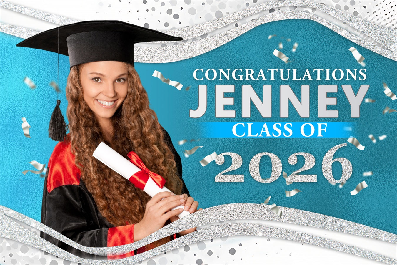 Graduation Backdrop Blue Silver Glitter Custom Party Graduation Backdrop BRP3-227