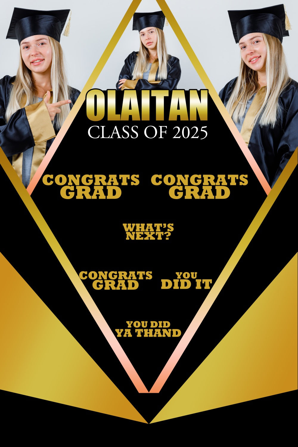 2025 Graduation Backdrop Black Gold Custom Party Graduation Backdrop BRP3-231