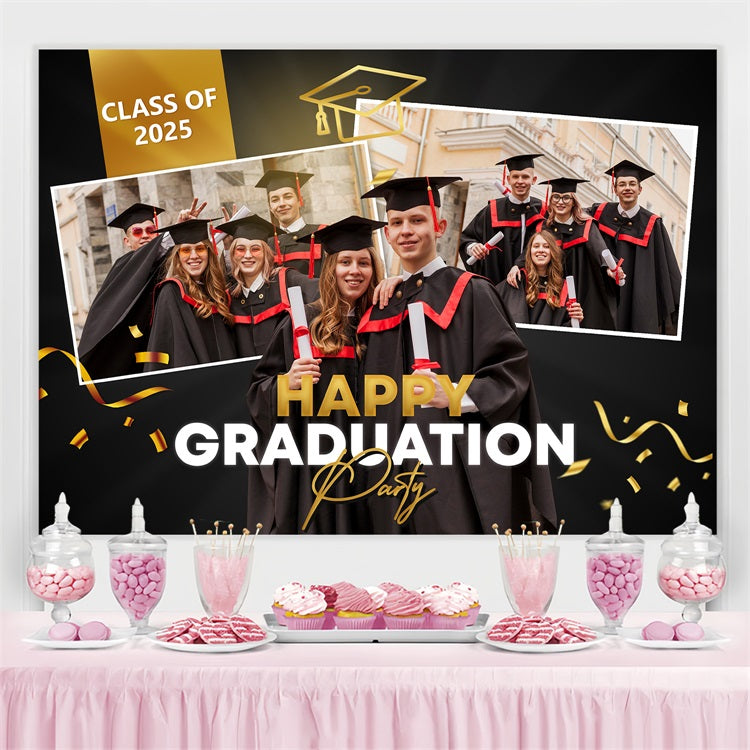 Graduation Picture Backdrop Black Festive Customized Party Graduation Backdrop BRP3-233