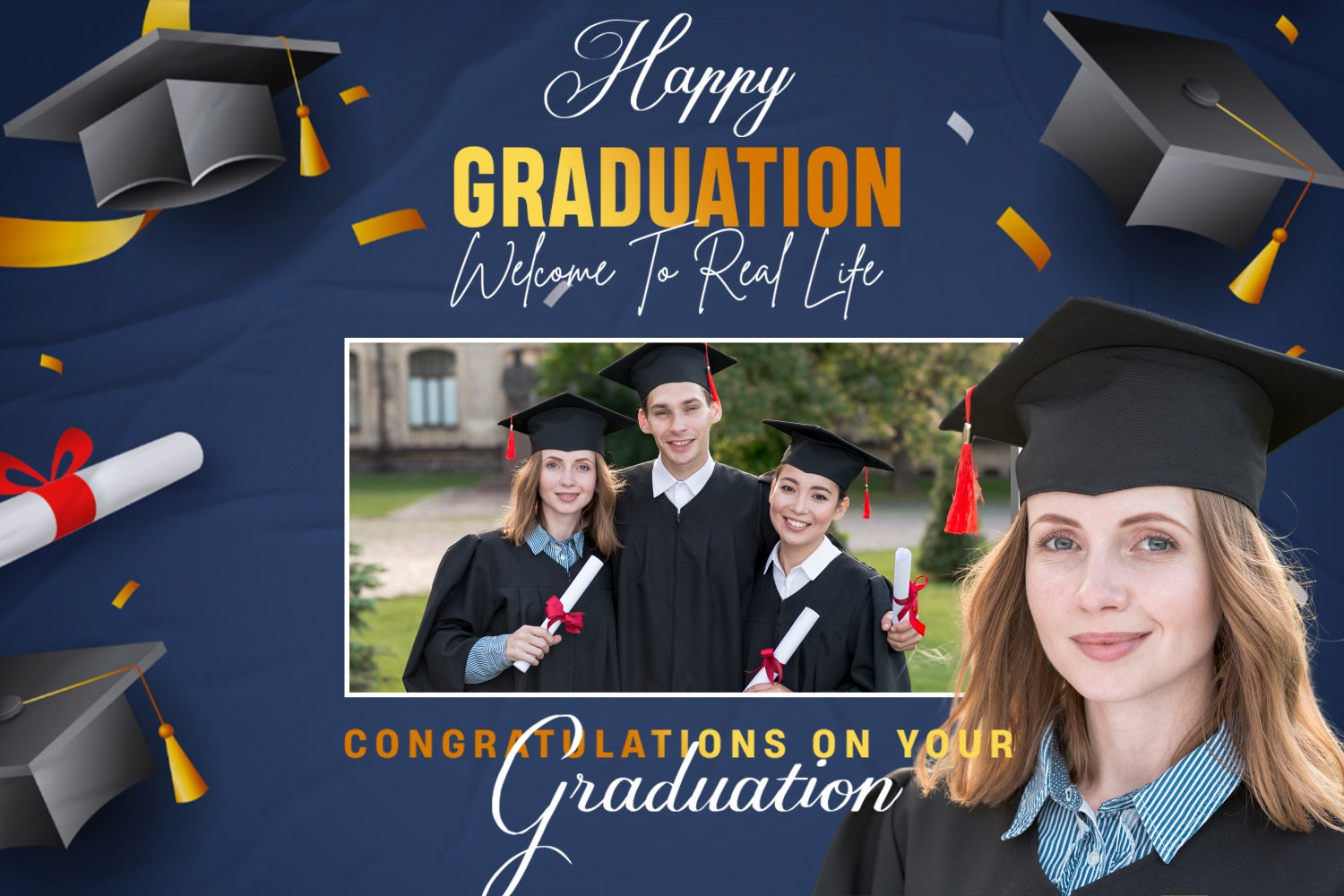 Blue Graduation Backdrop Black Graduation Cap Personalised Party Graduation Backdrop BRP3-234
