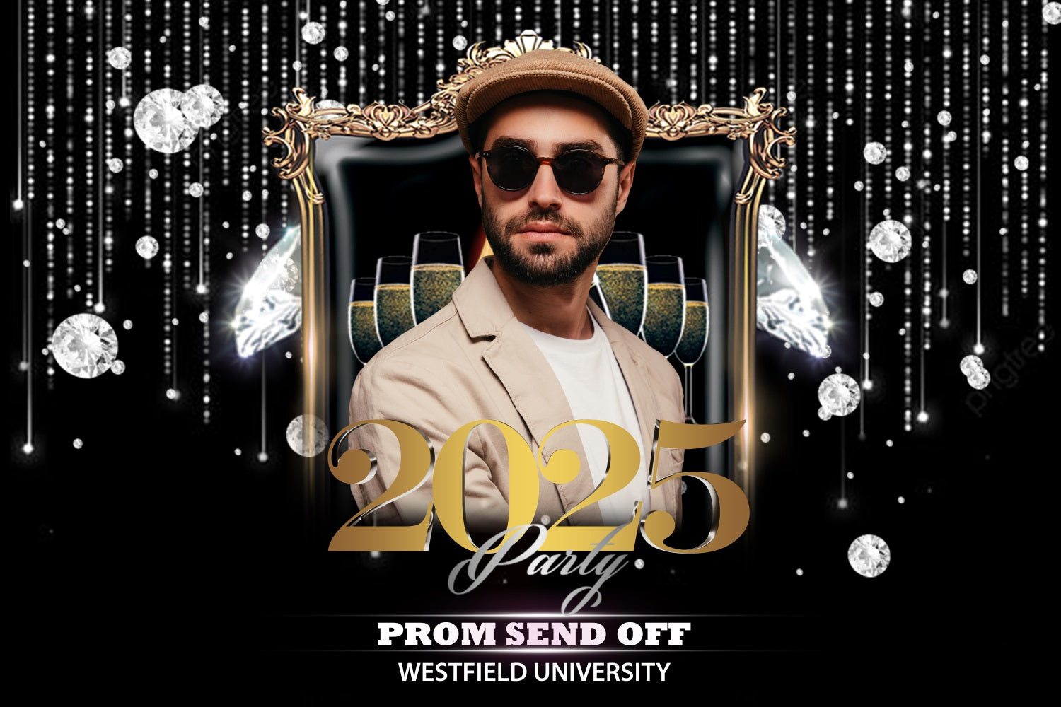 Graduation Photo Backdrop Ideas Diamond Champagne 2025 Personalised Party Graduation Backdrop BRP3-238