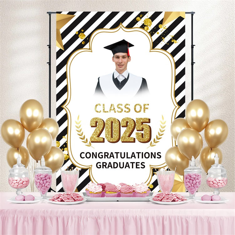 Graduation Portrait Backdrop Modern Striped Glitter Custom Party Graduation Backdrop BRP3-243