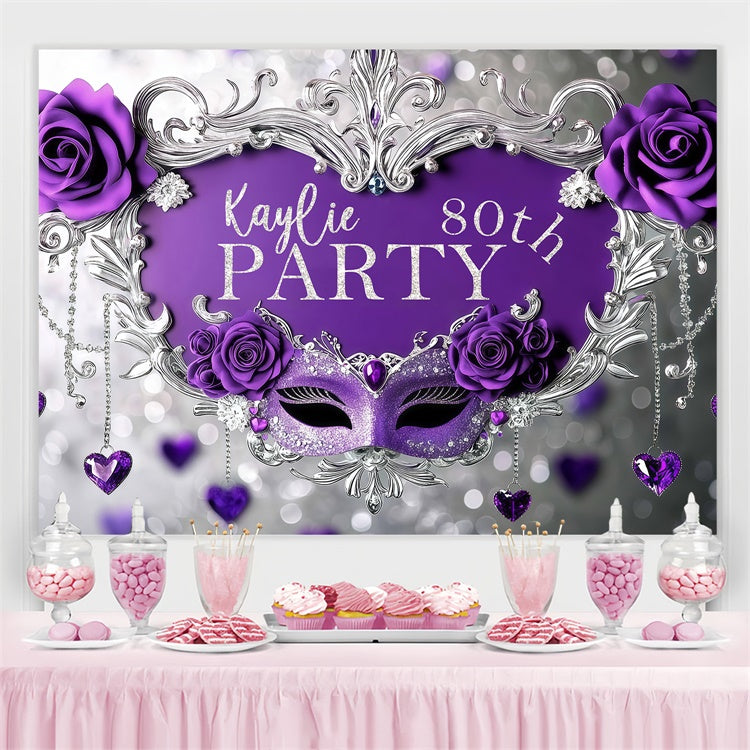 Customized Backdrop For Birthday Purple Mask Roses Glitter Backdrop BRP3-245