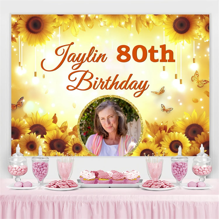 Customized Birthday Backdrop Golden Sunflower Light Glow Backdrop BRP3-248