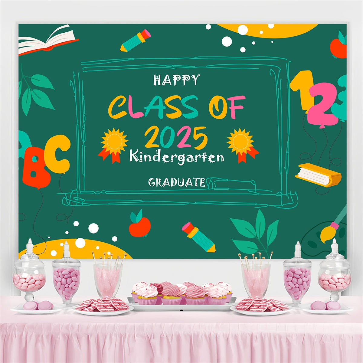 Graduation Backdrop Photoshoot Colorful Chalkboard Graduation Party Backdrop BRP3-25