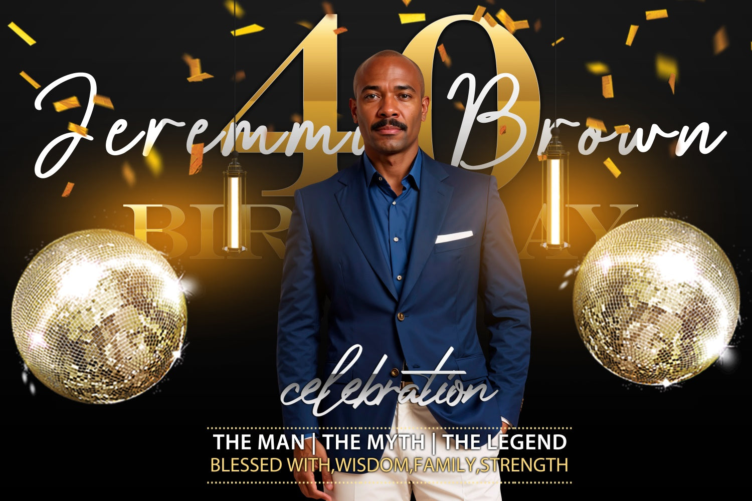 Personalized 40th Birthday Backdrop Disco Ball Elegant Backdrop BRP3-250