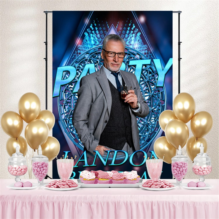 Custom Birthday Party Backdrop Cool Blue Gentleman Backdrop BRP3-256