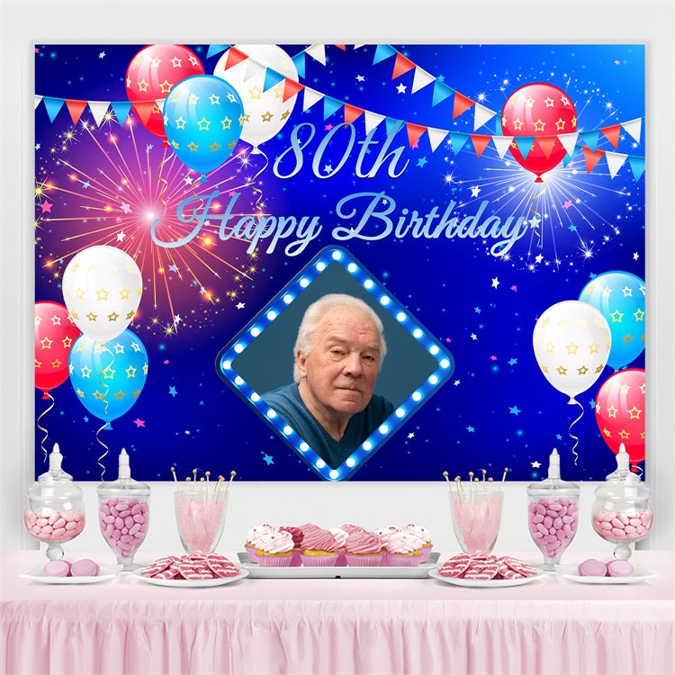 Custom Birthday Backdrops Blue Fireworks Balloons Party Backdrop BRP3-258