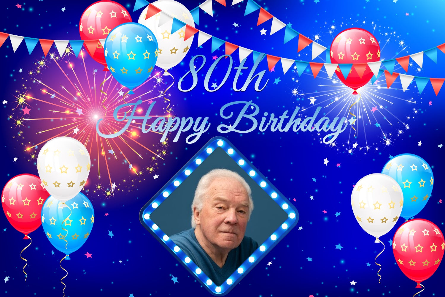 Custom Birthday Backdrops Blue Fireworks Balloons Party Backdrop BRP3-258