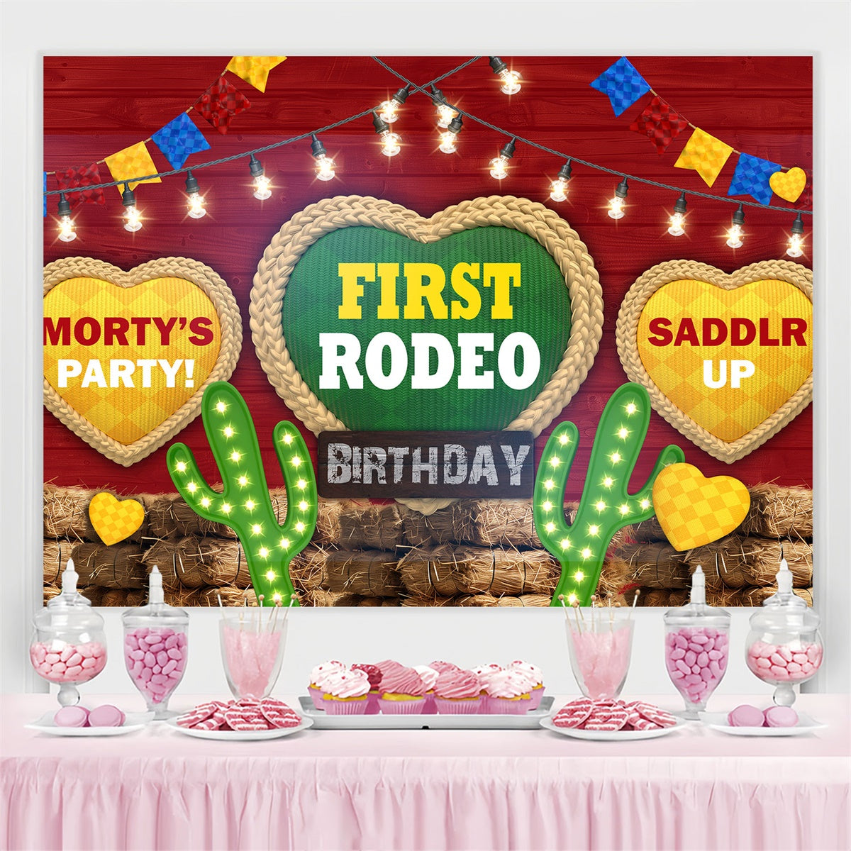 Birthday Backdrop Personalized Wild West Neon Lights Backdrop BRP3-32