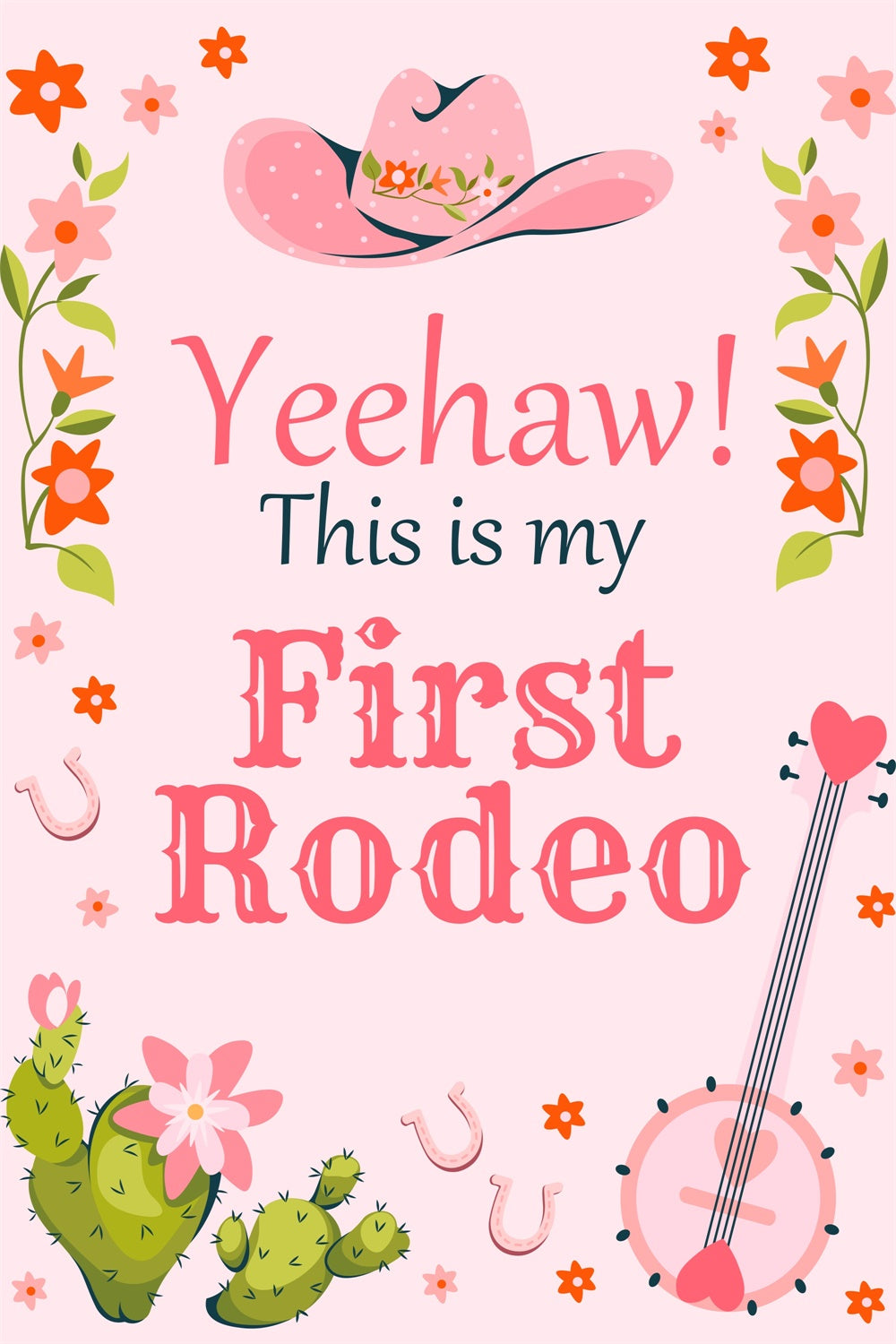 Custom Backdrops For Birthdays Cute Cowgirl Floral Backdrop BRP3-37