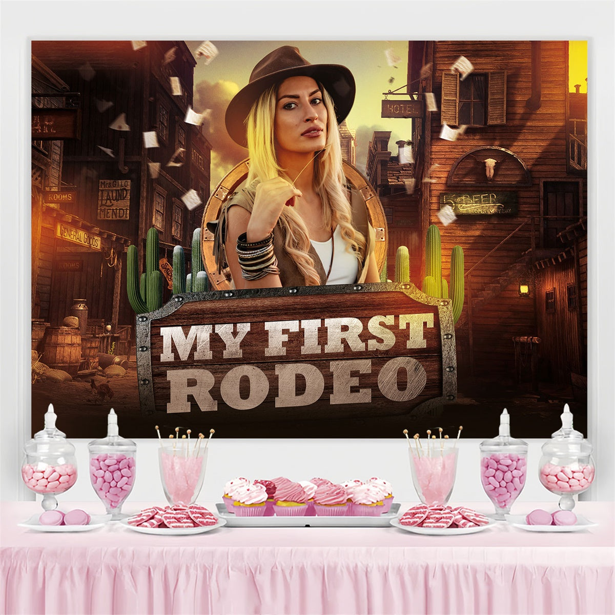 Custom Birthday Backdrops Cowgirl Adventure Wild West Backdrop BRP3-41