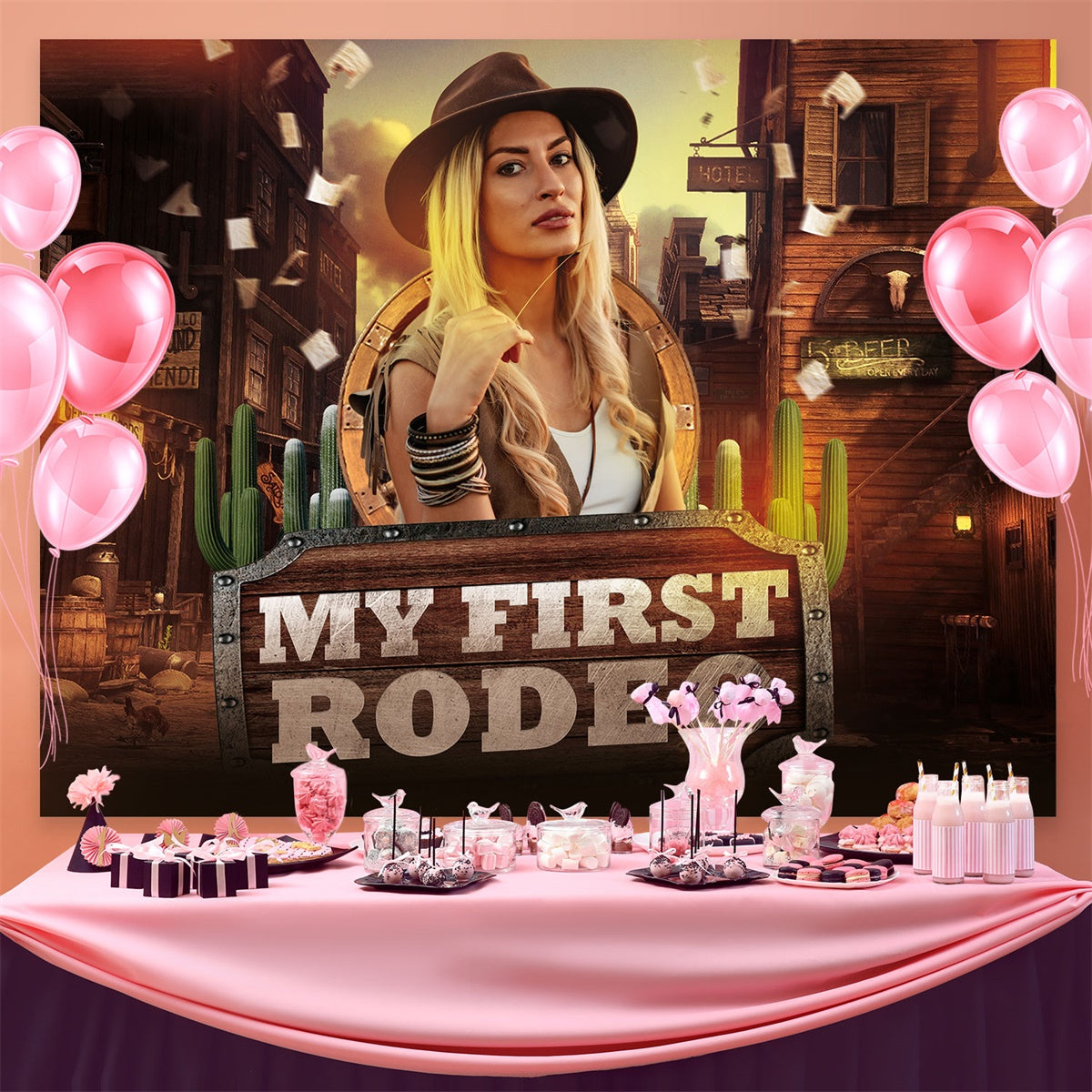Custom Birthday Backdrops Cowgirl Adventure Wild West Backdrop BRP3-41