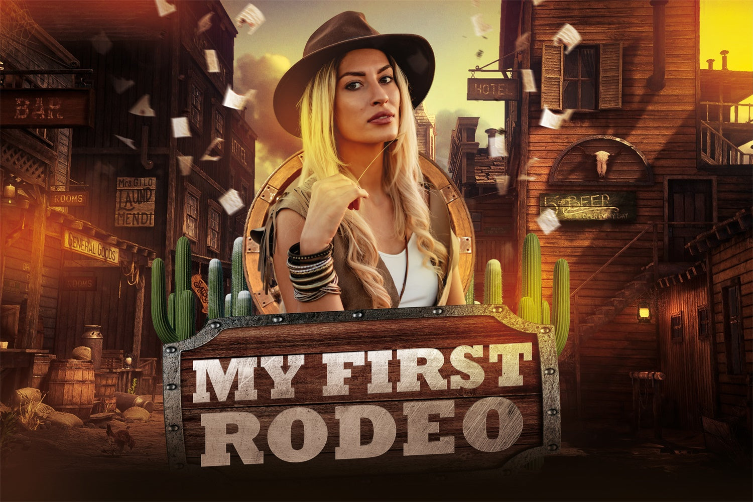 Custom Birthday Backdrops Cowgirl Adventure Wild West Backdrop BRP3-41