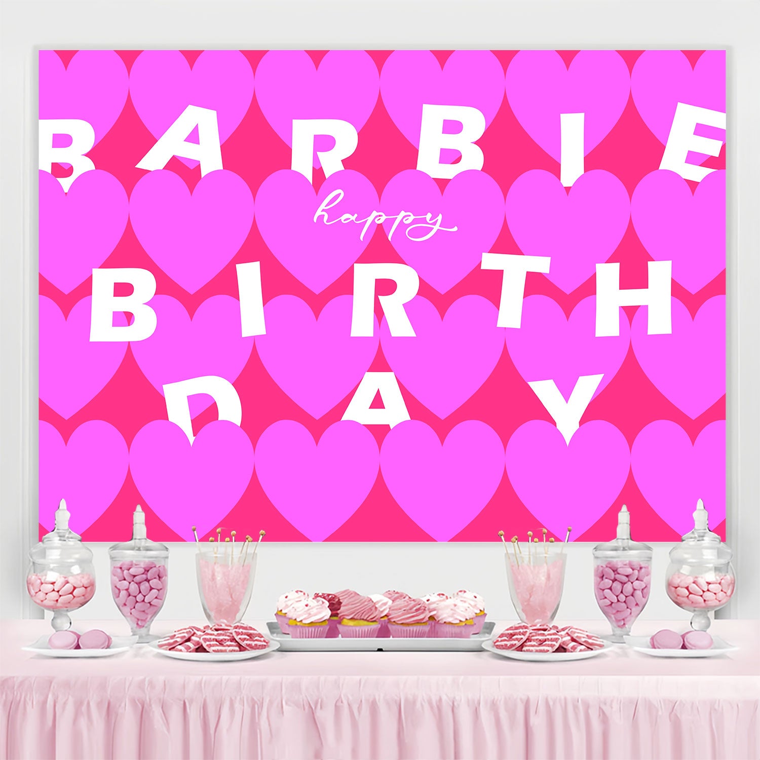 Customize Backdrop For Birthday Glam Pink Hearts Backdrop BRP3-47