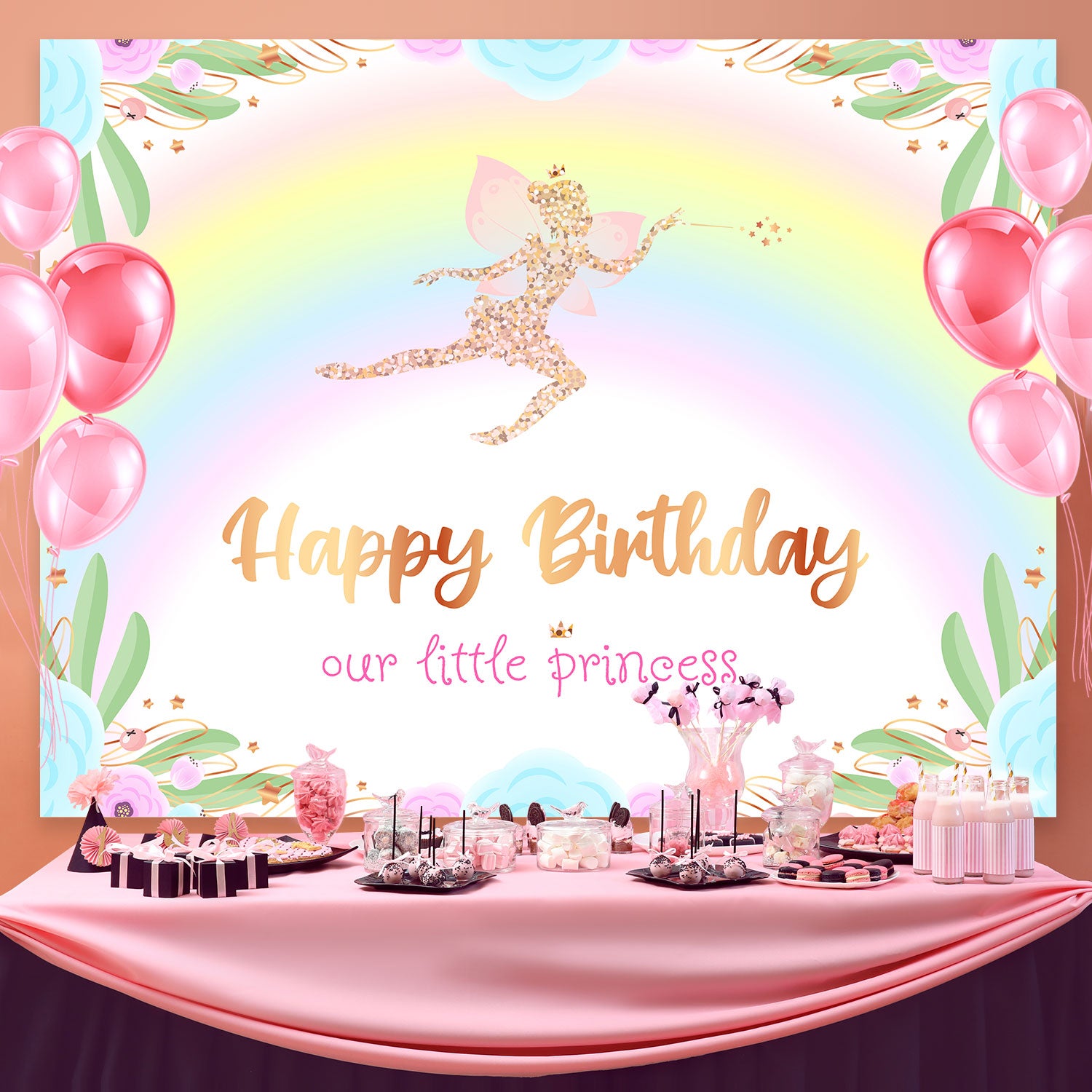Customize Birthday Backdrop Golden Wings Pixie Dream Backdrop BRP3-57