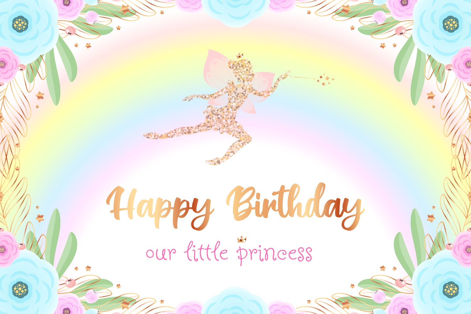 Customize Birthday Backdrop Golden Wings Pixie Dream Backdrop BRP3-57
