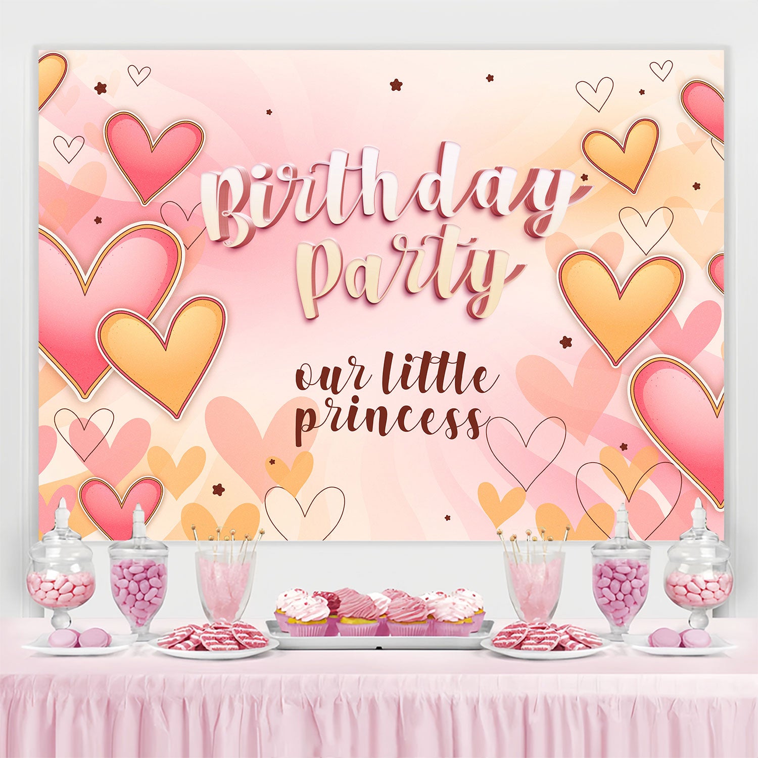 Personalized Backdrop For Birthday Romantic Hearts Blush Backdrop BRP3-62