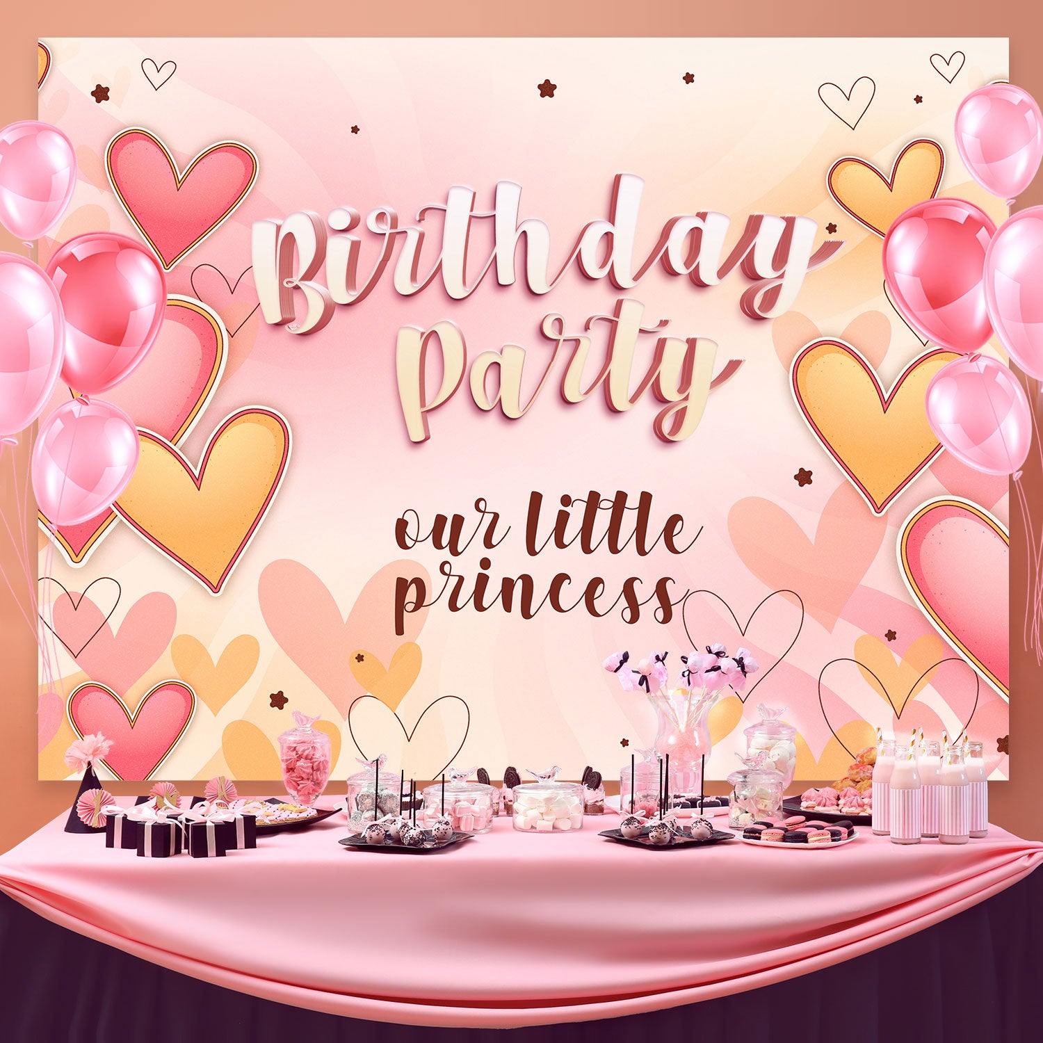 Personalized Backdrop For Birthday Romantic Hearts Blush Backdrop BRP3-62