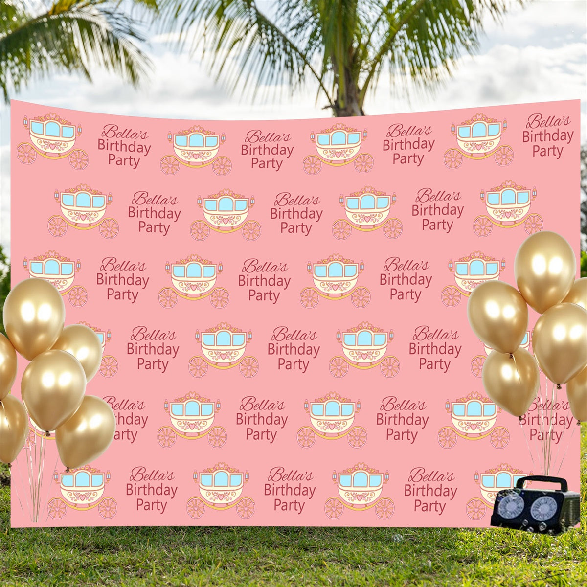 Customized Birthday Backdrop Dreamy Royal Coach Pink Backdrop BRP3-63