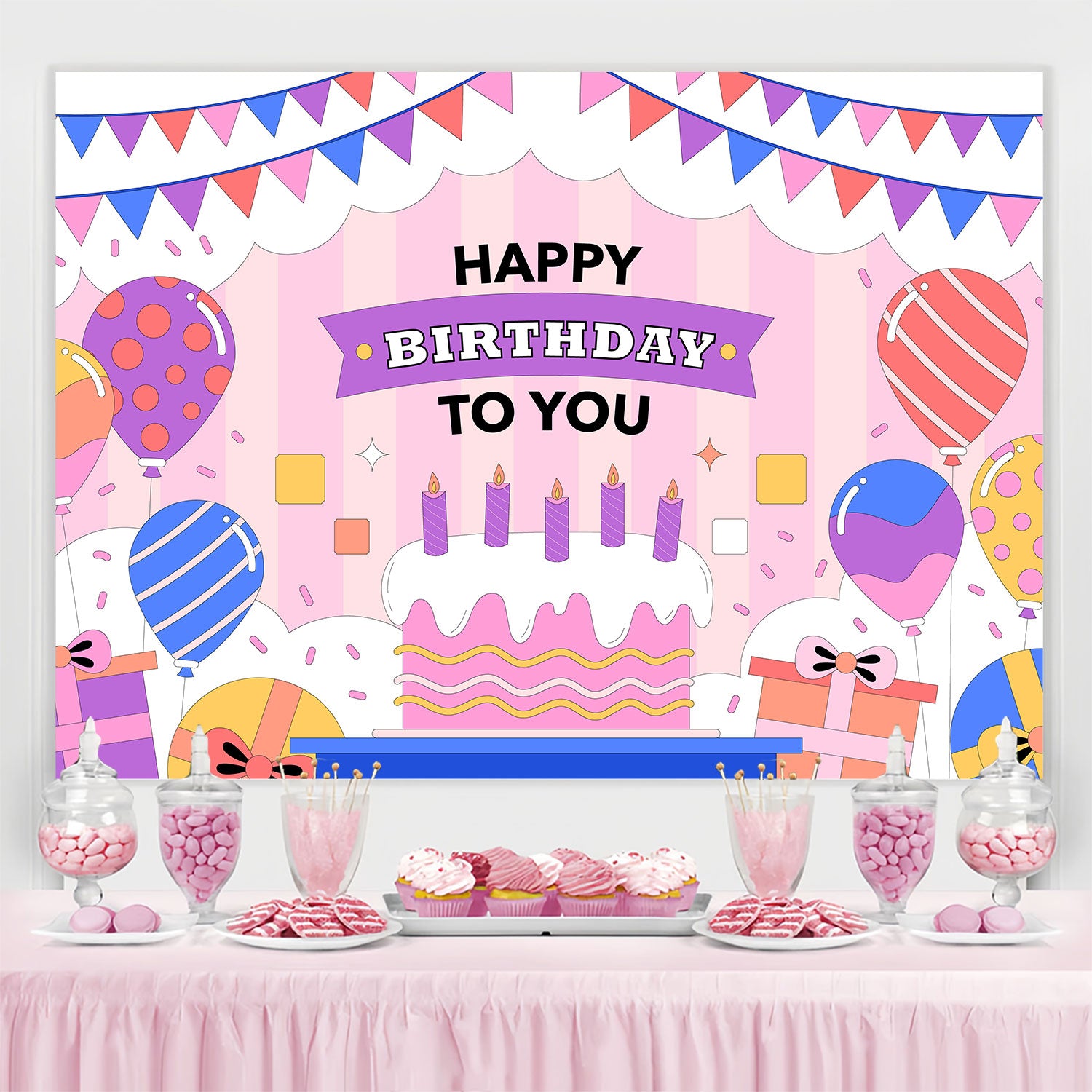 Customized Backdrop For Birthday Colorful Balloons Cake Backdrop BRP3-75