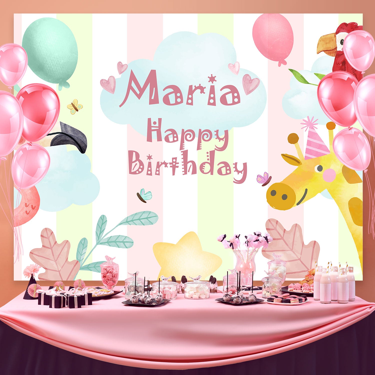 Personalized Backdrop For Birthday Safari Animal Party Backdrop BRP3-76