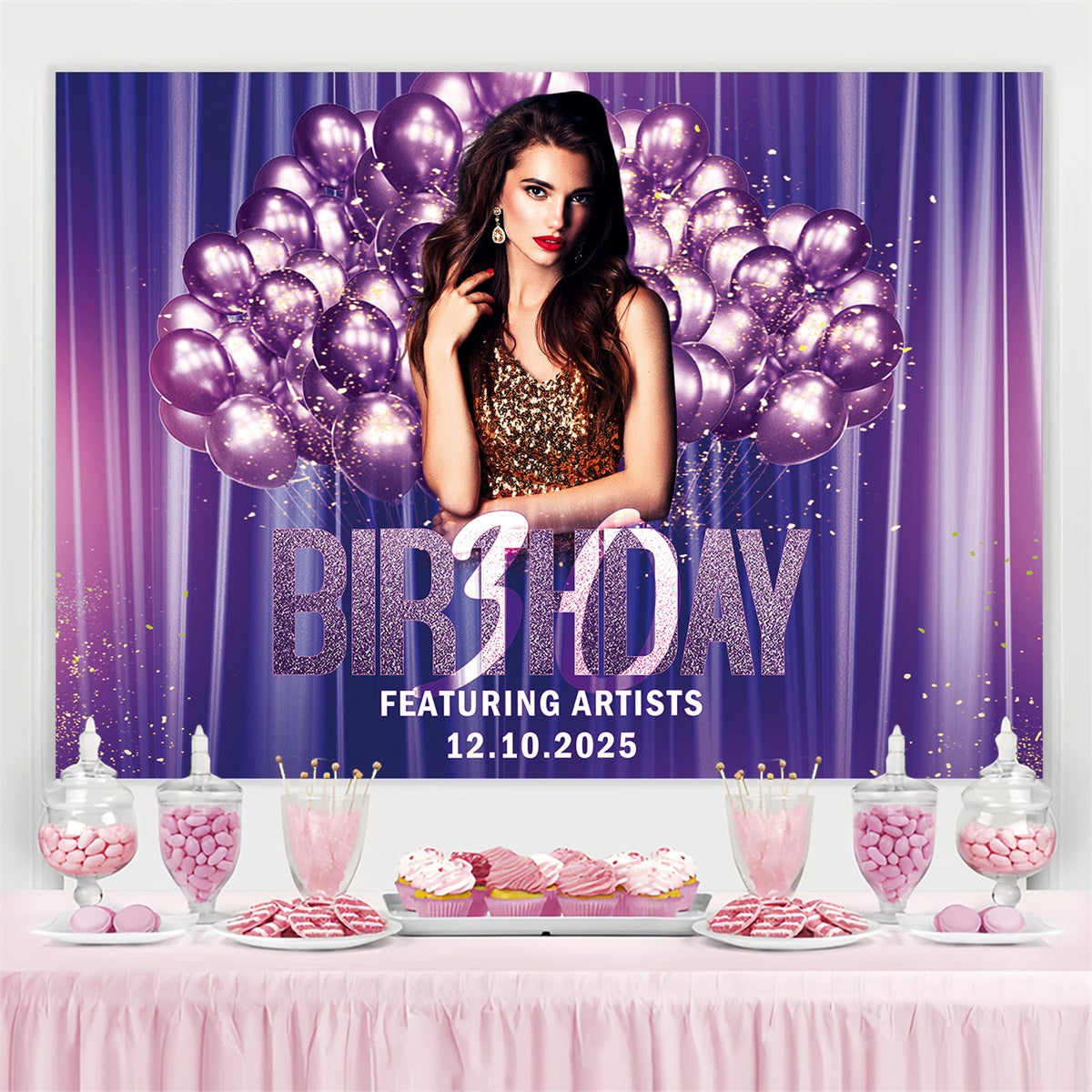 Custom Happy Birthday Backdrop Luxury Purple Balloon Backdrop BRP3-78