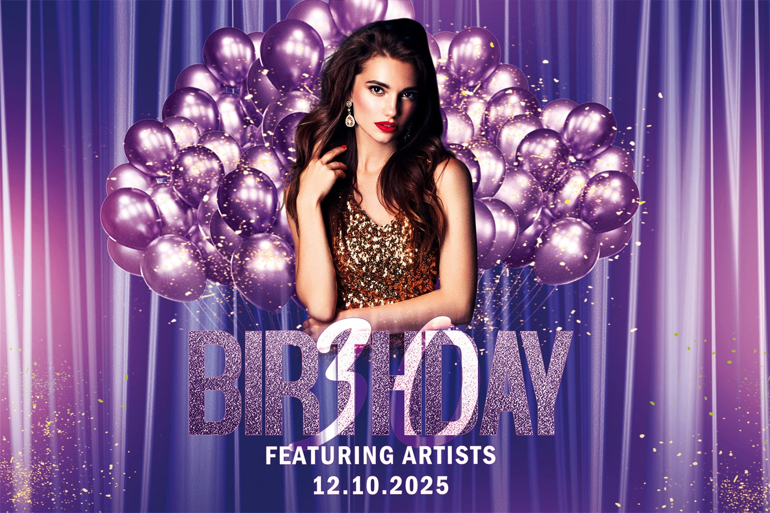 Custom Happy Birthday Backdrop Luxury Purple Balloon Backdrop BRP3-78