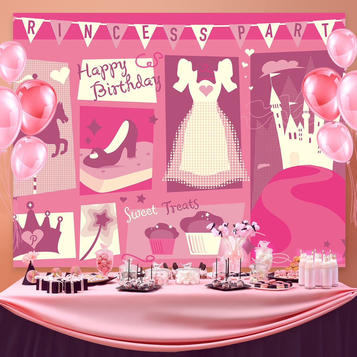 Customize Birthday Backdrop Elegant Pink Celebration Backdrop BRP3-81