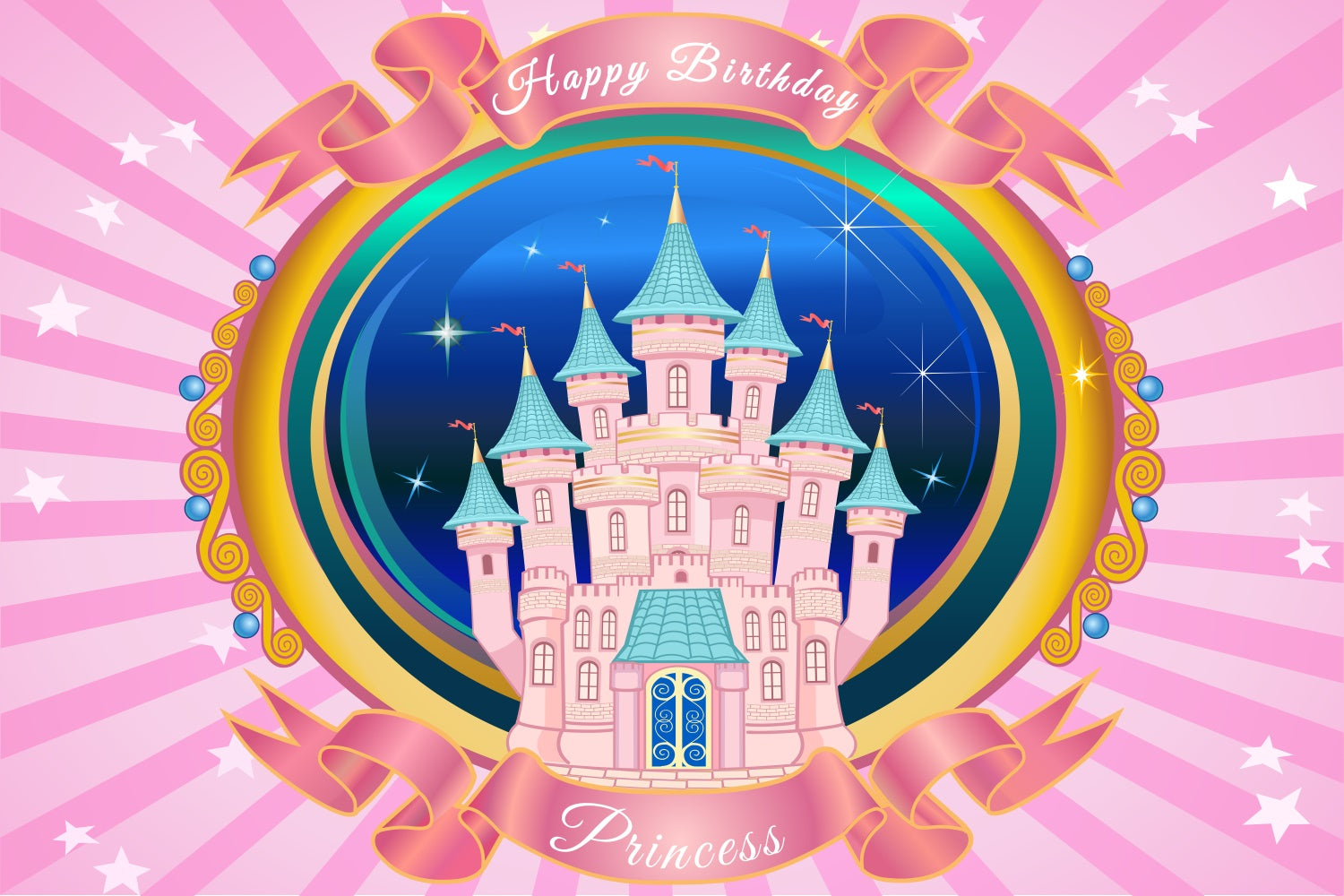 Birthday Backdrop Personalized Magical Pink Castle Backdrop BRP3-82