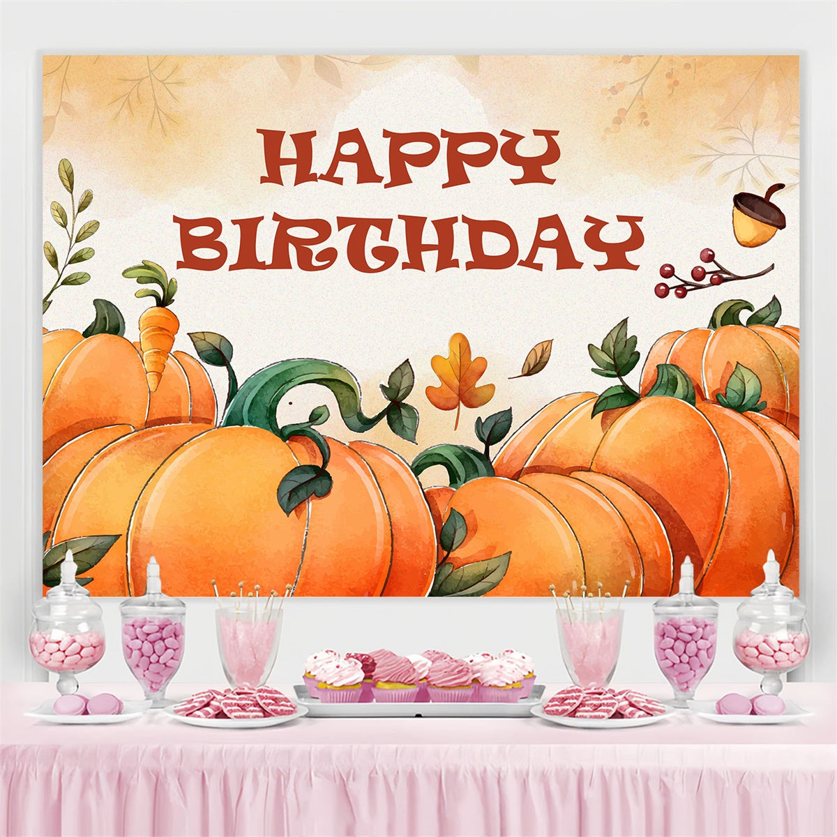 Birthday Backdrop Personalized Rustic Pumpkin Harvest Backdrop BRP3-87