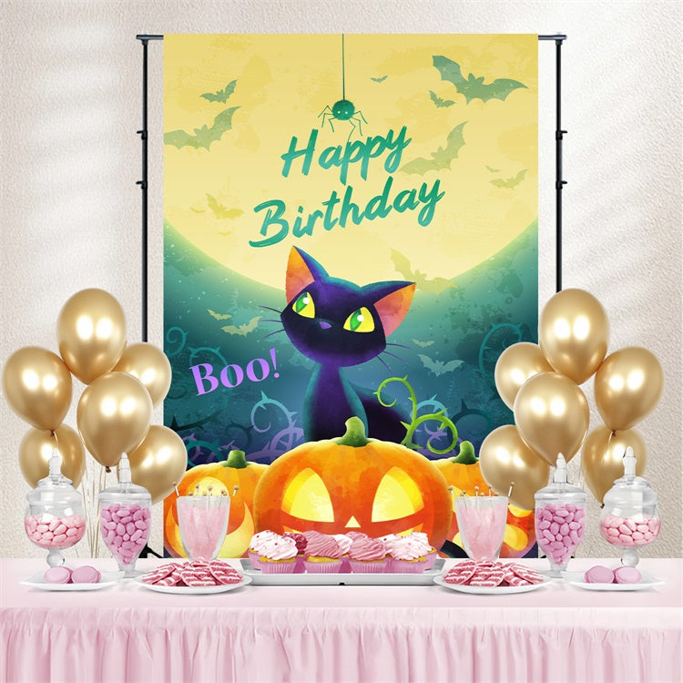 Customized Backdrop For Birthday Black Cat Spooky Backdrop BRP3-89